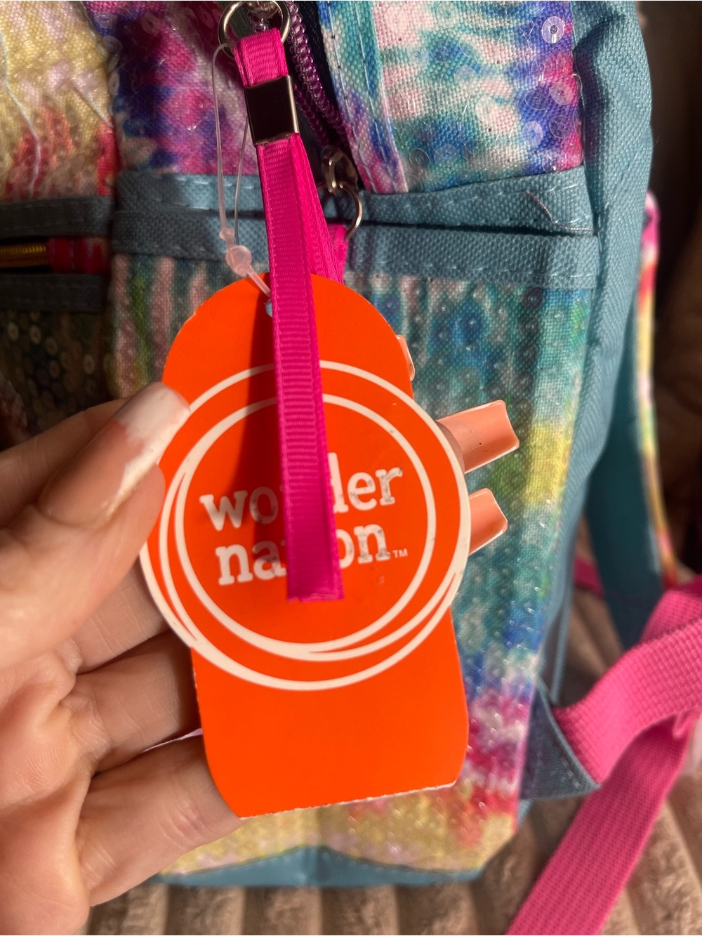 Wonder Nation Rainbow Sequin Tie-Dye Backpack with Pink Accents New With Tags - Picture 5 of 10